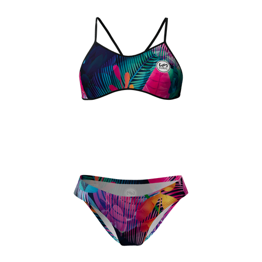 [SW-455] Bikini Natación Mujer Tirante Estrecho - BLACK TROPICAL FLOWERS PRINT