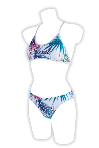 [SW-442] Bikini Natación Mujer Tirante Estrecho WHITE HAWAIIAN FLOWERS